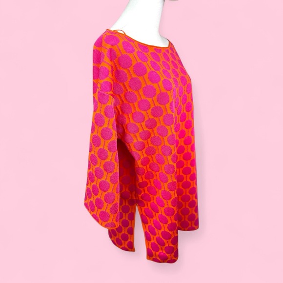 Zara Women's Tunic Top Blouse, Orange & Pink Polka Dot, Bohemian Style - Picture 3 of 12